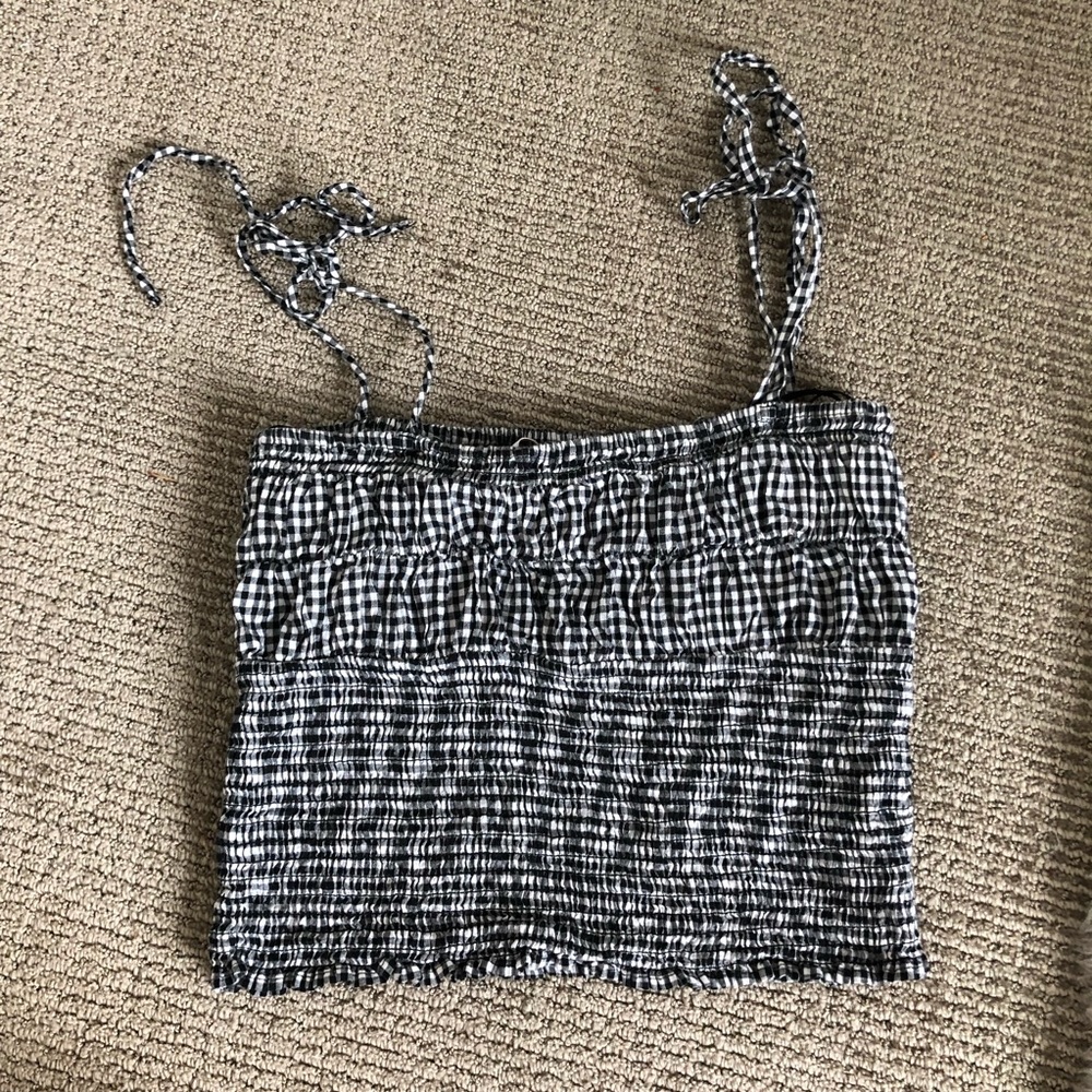 ZARA TRF Smocked Plaid Top
